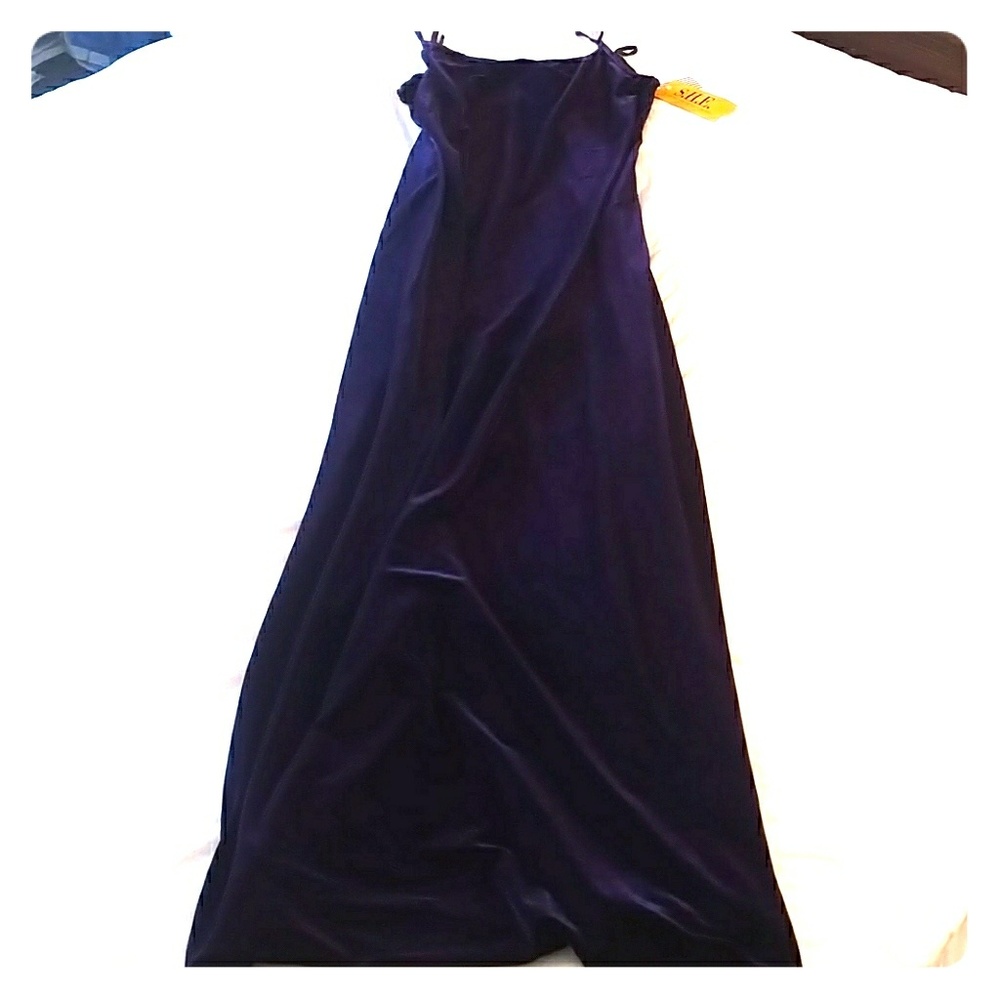 Stretch velvet dark purple long dress